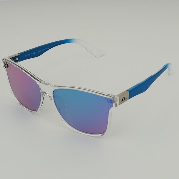 Quiksilver Round Flat Lens Sunglasses Clear Frame Blue Arms Blue-Mirror Lens - Picture 1 of 12